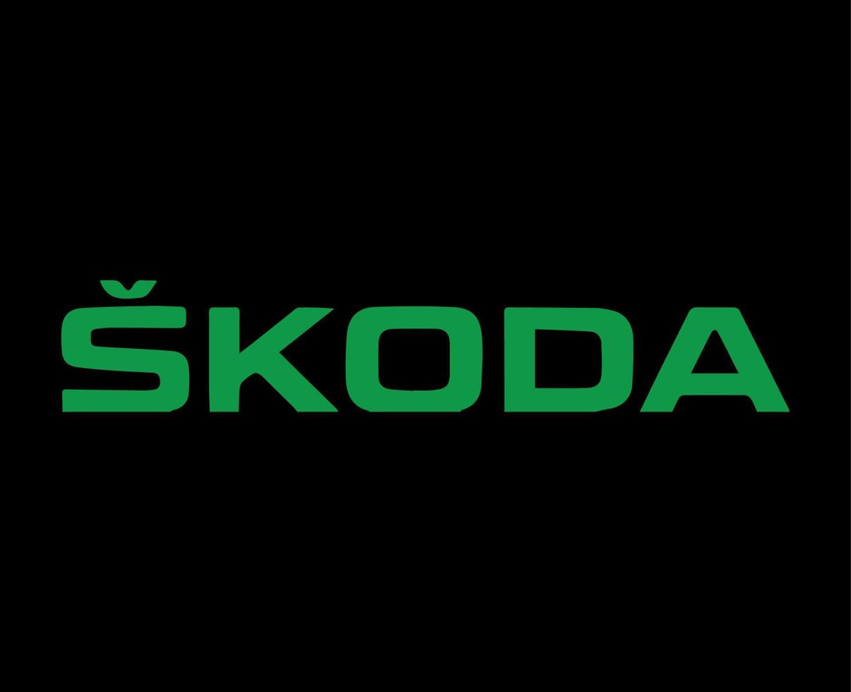 skoda merk logo auto symbool naam groen ontwerp Tsjechisch auto- vector illustratie met zwart achtergrond