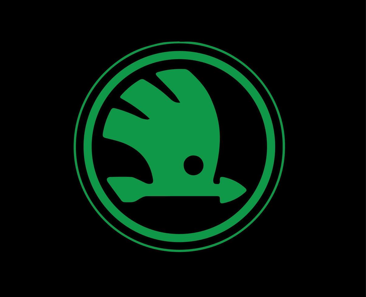 skoda merk logo auto symbool groen ontwerp Tsjechisch auto- vector illustratie met zwart achtergrond