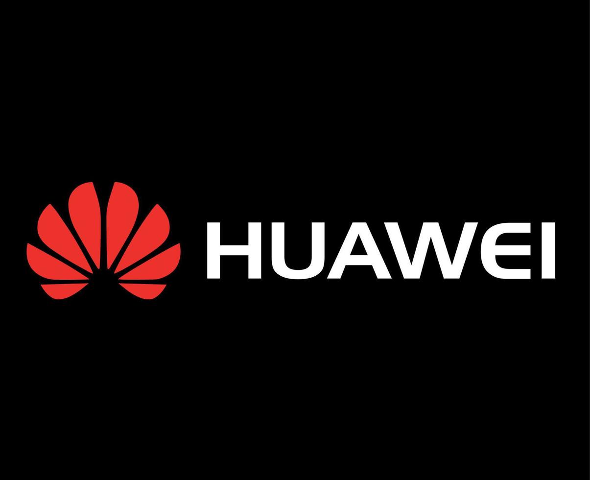 huawei merk logo telefoon symbool rood met naam wit ontwerp China mobiel vector illustratie met zwart achtergrond