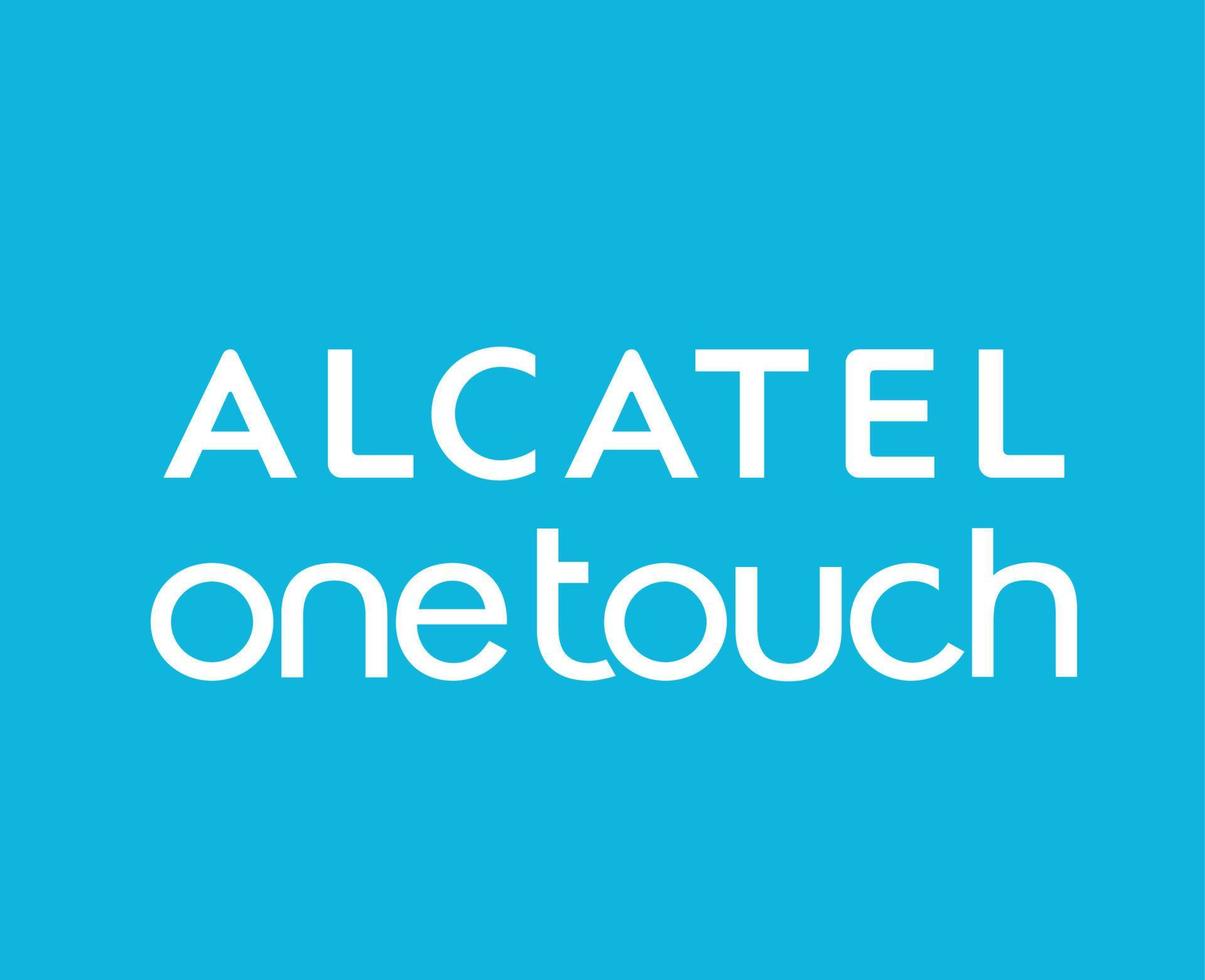 alcatel een tintje logo merk telefoon symbool naam wit ontwerp mobiel vector illustratie met blauw achtergrond