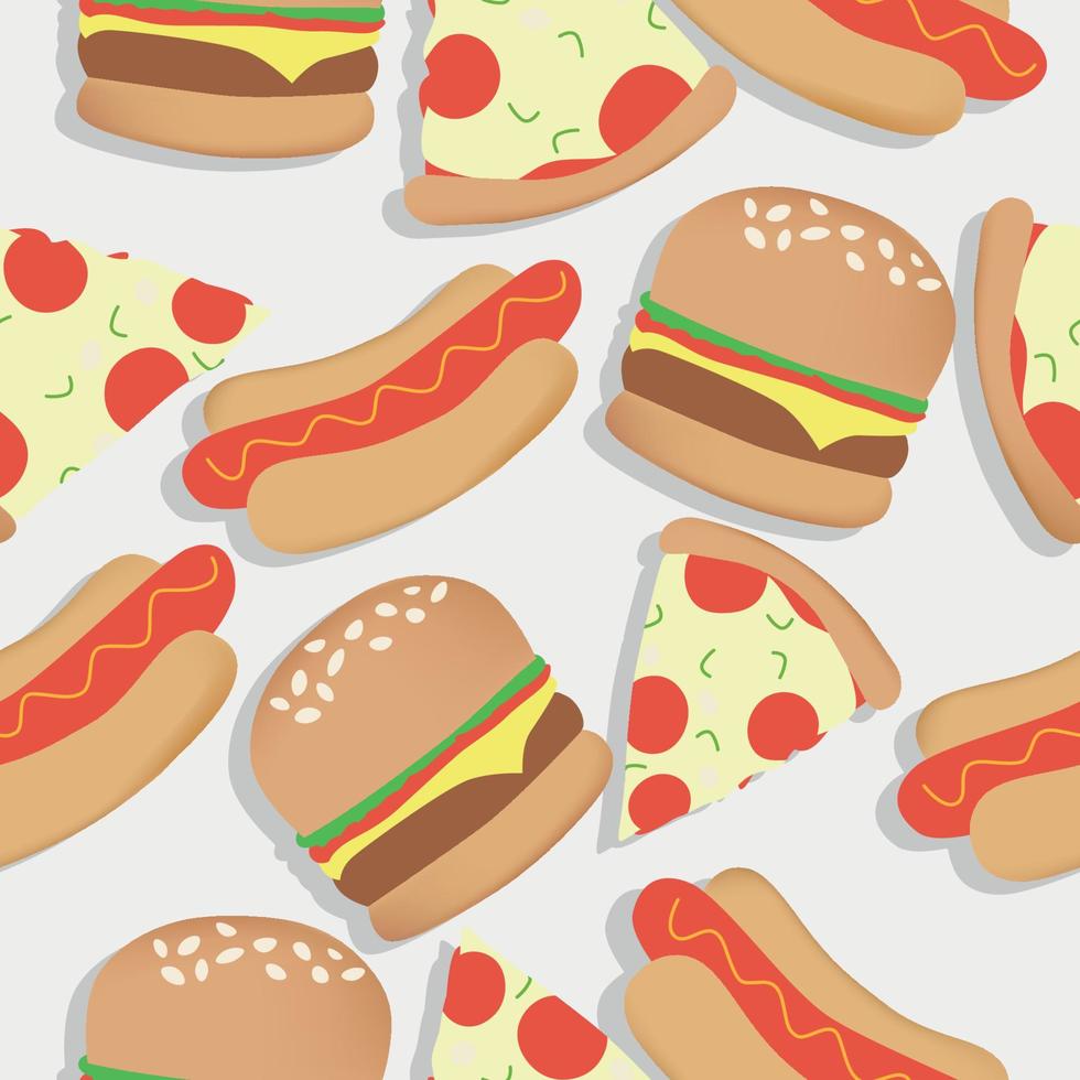patroon heerlijk snel voedsel heet hond hamburger pizza vector