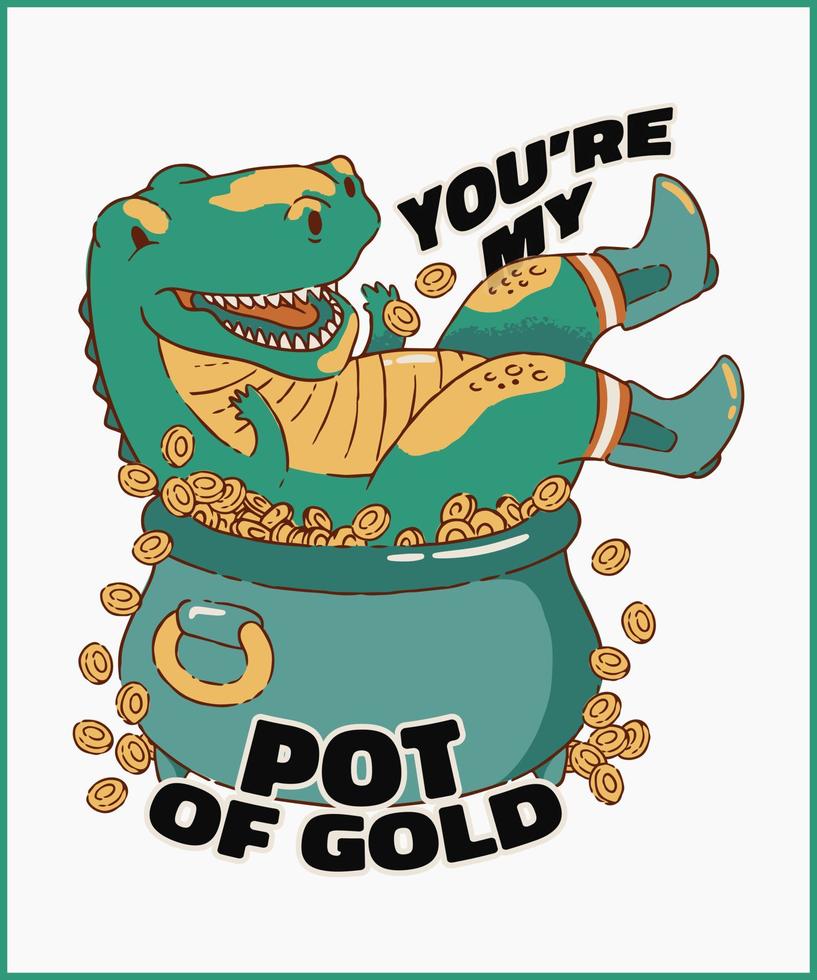 dinosaurus in pot van goud st patricks 2023 t-shirt vector