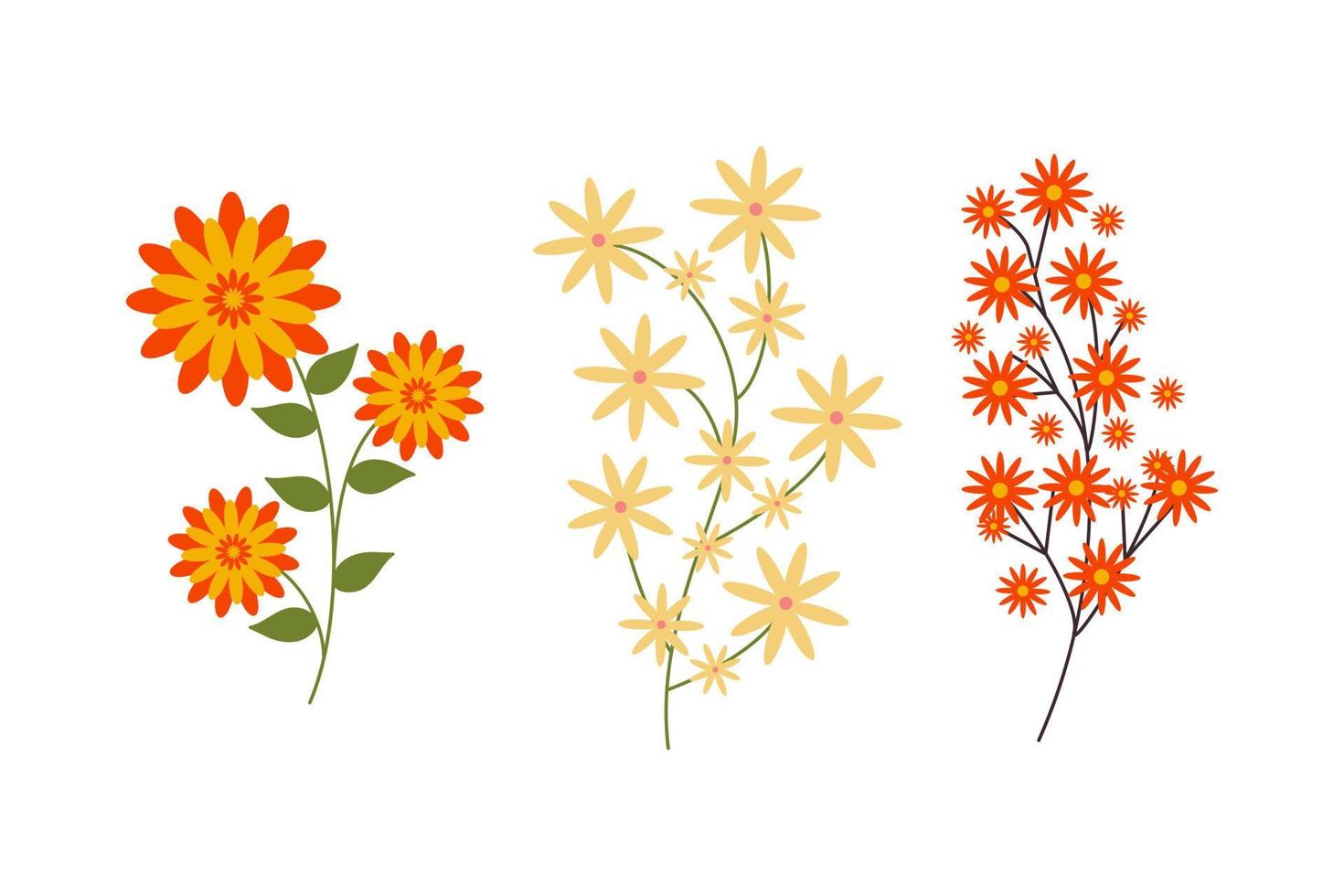 Afdeling van groen fabriek met helder bloemen. botanisch elementen. weide, wilde bloemen en kruiden. hand- getrokken gras. bloemen kruid ontwerp elementen. voorjaar botanisch vector illustratie