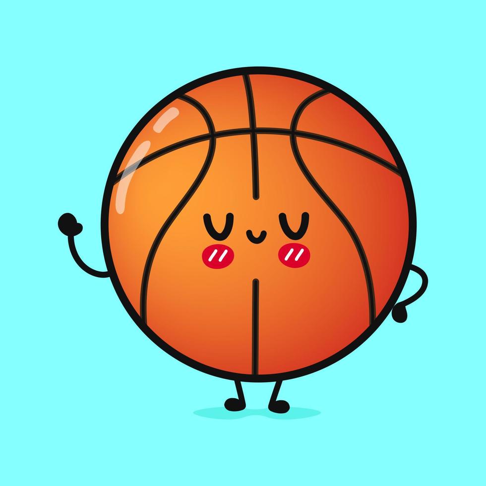 schattig grappig basketbal golvend hand. vector hand- getrokken tekenfilm kawaii karakter illustratie icoon. geïsoleerd Aan blauw achtergrond. basketbal bal karakter concept