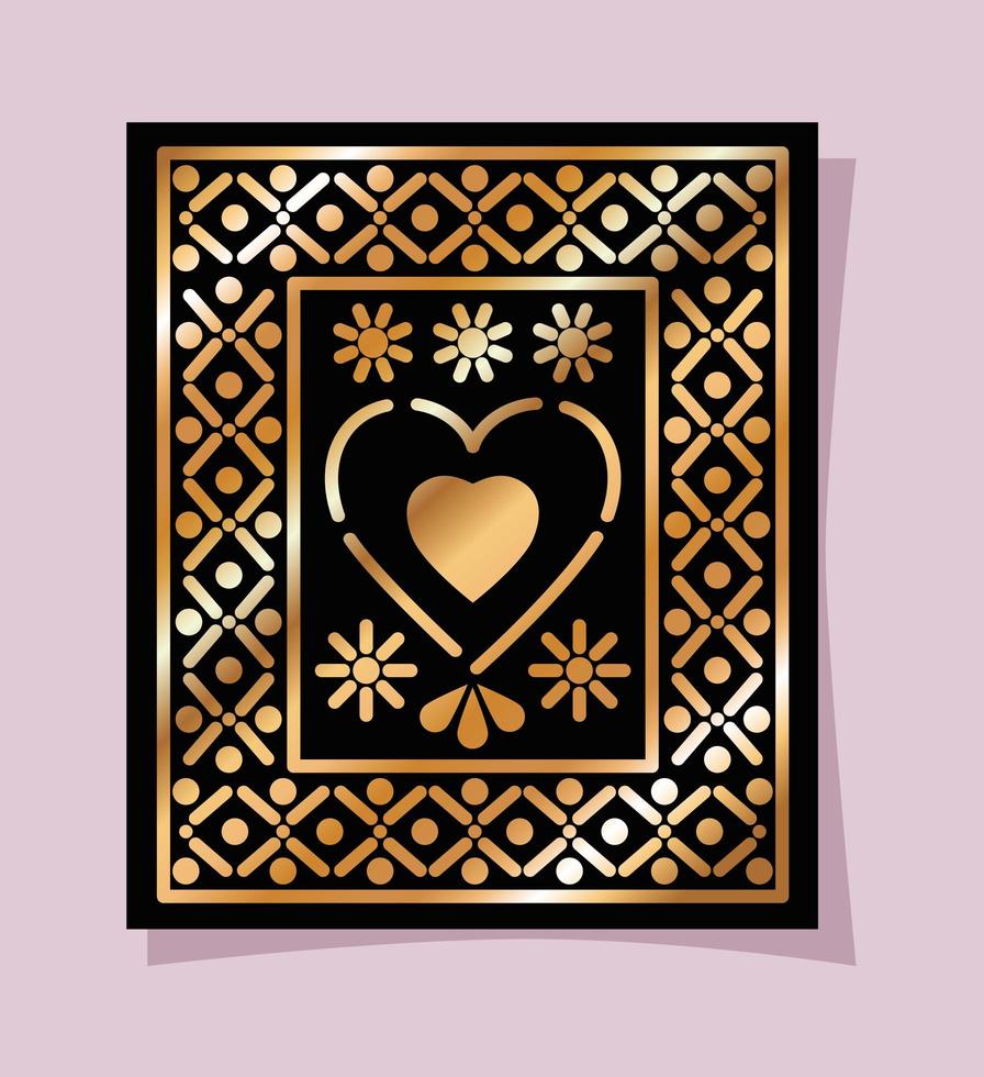 Mexicaans goud en zwart hart in frame vectorontwerp vector