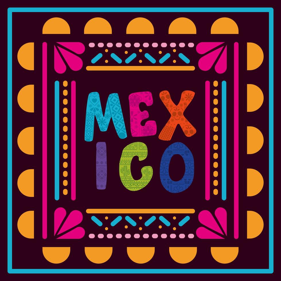 Mexico belettering in een kleurrijk frame vector