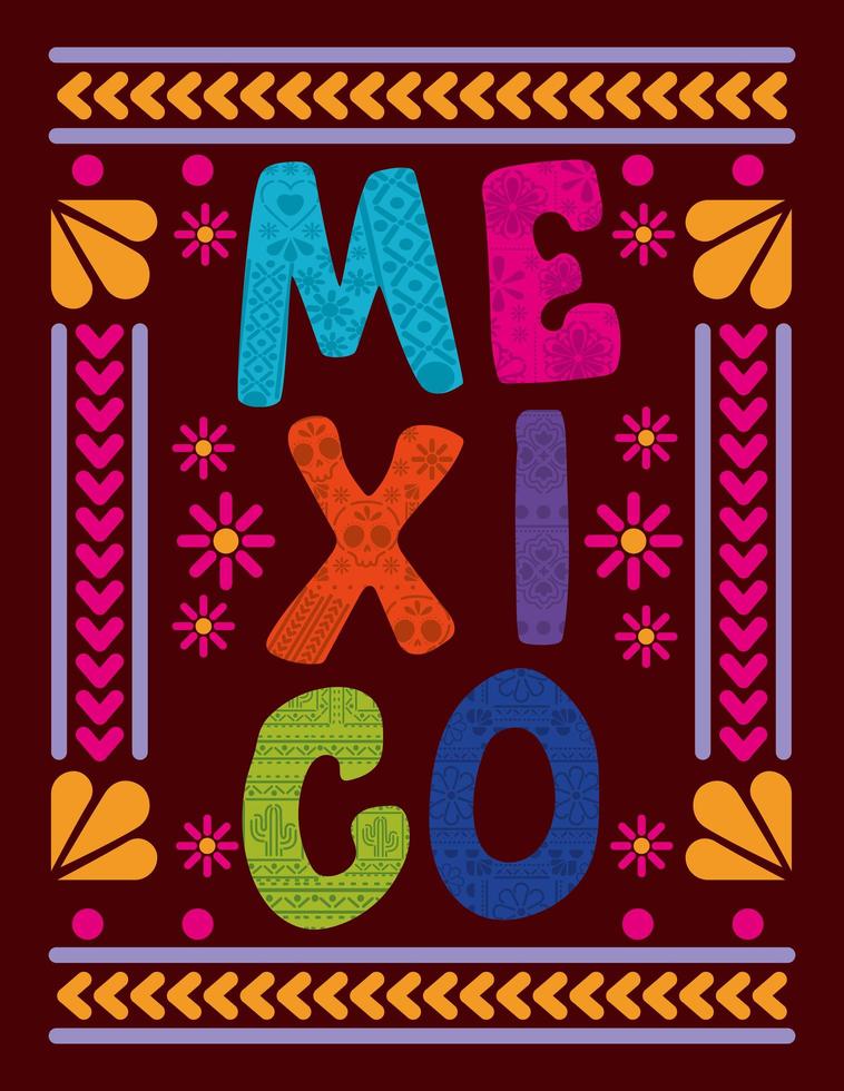 Mexico belettering met kleurrijk frame vector