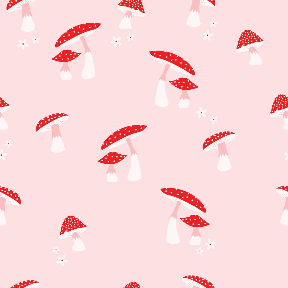 paddestoel en bloem naadloos patroon. gemakkelijk en elegant wit en roze ontwerp kleurrijk vector illustratie.
