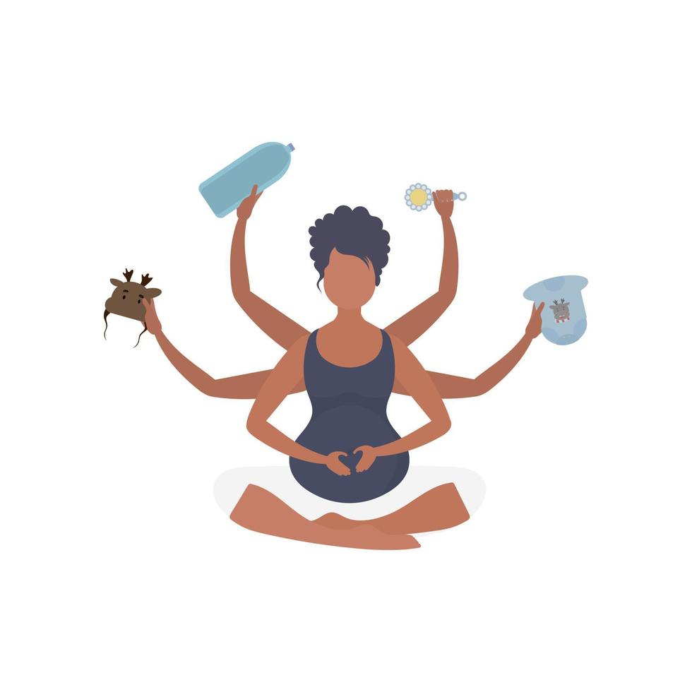 zwanger meisje in de lotus positie. yoga en sport- voor zwanger Dames. geïsoleerd Aan wit achtergrond. vlak vector illustratie.