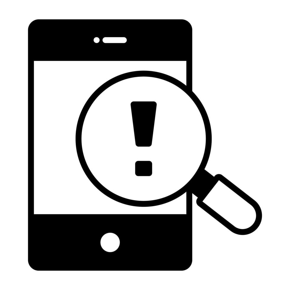 uitroep Mark Aan vergrootglas met mobiel, vector van mobiel kennisgeving alarm