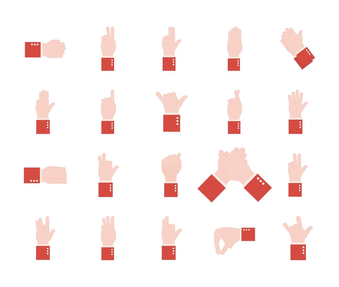 hand gebarentaal alfabet pictogramserie vector