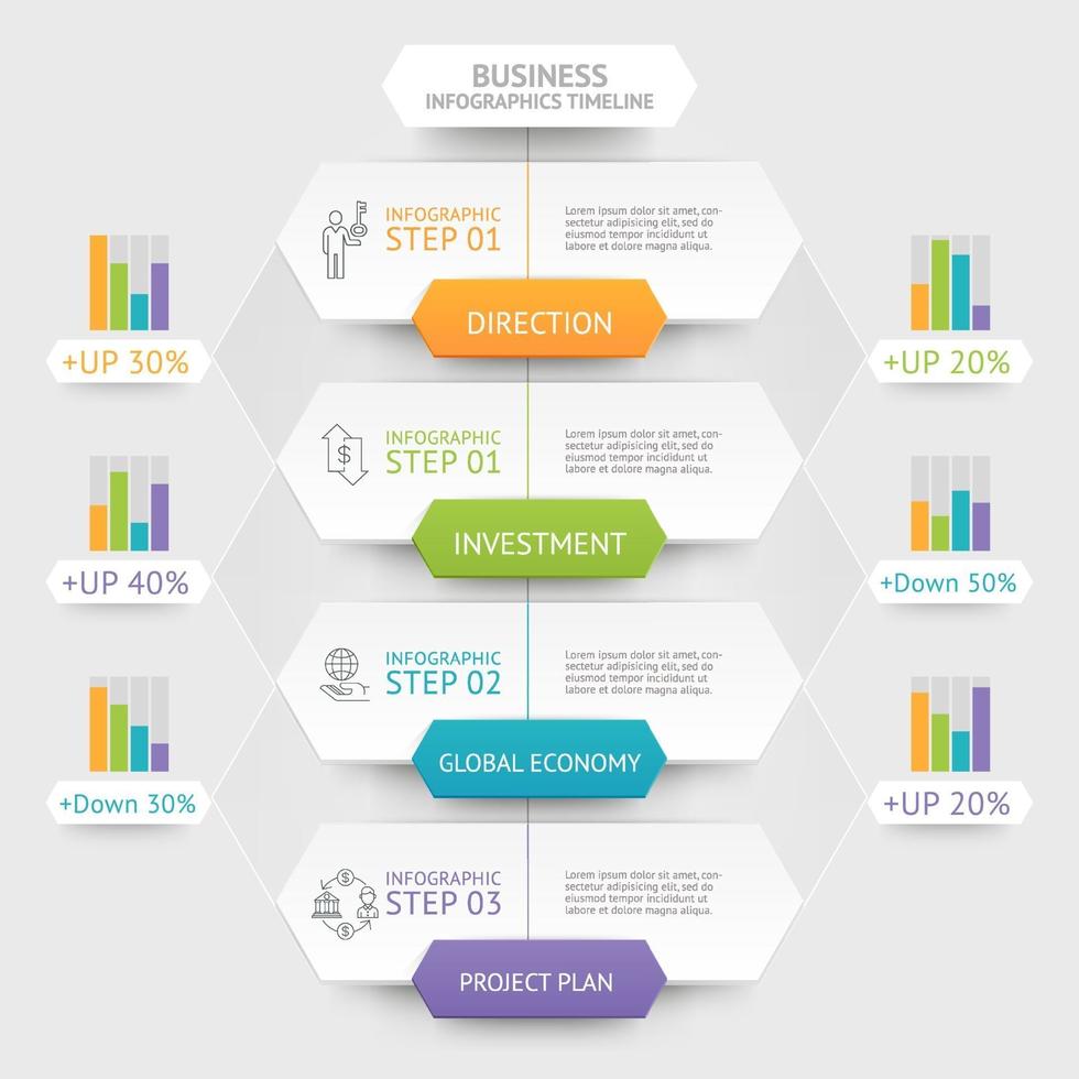 zakelijke zeshoek infographics sjabloon. kan worden gebruikt voor werkstroomlay-out, diagram, nummeropties, webdesign en tijdlijn. vector