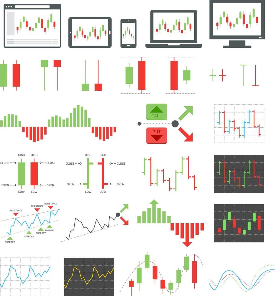 binaire opties pictogrammen. vector illustraties.