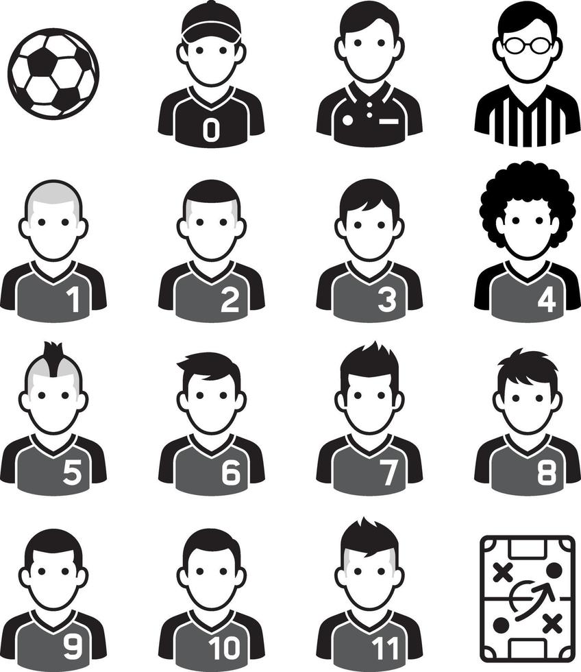 voetbal voetballer zwarte pictogrammen. vector illustraties.