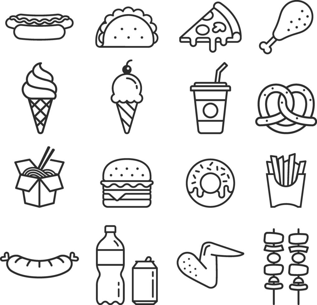fastfood pictogrammen. vector illustraties.