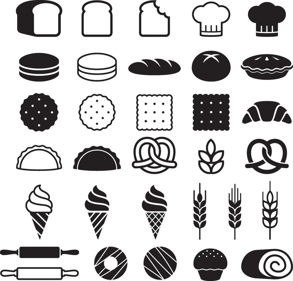 bakkerij taarten pictogrammen instellen. vector illustratie.