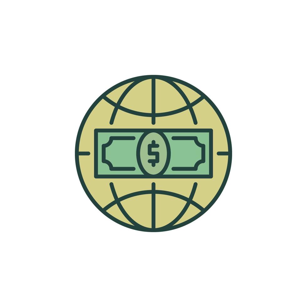 aarde wereldbol met contant geld met vector wereld omkoping concept gekleurde icoon