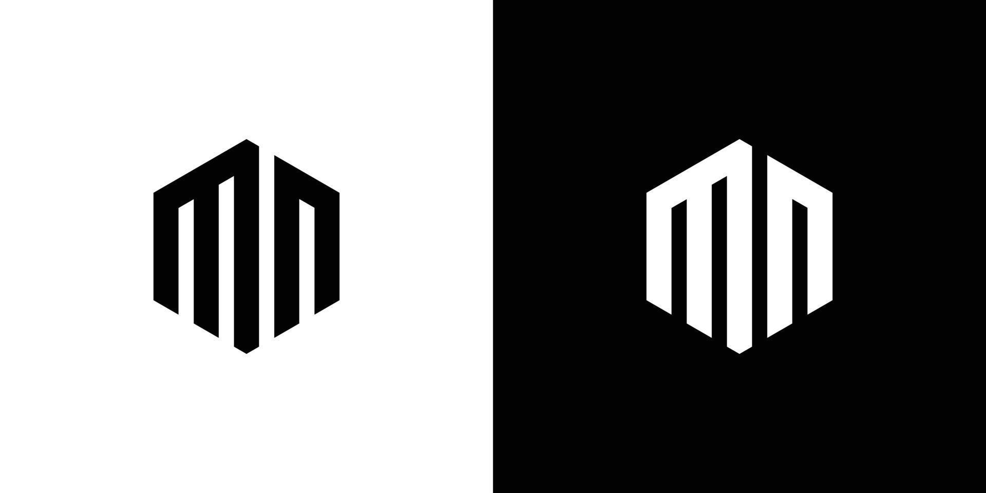brief m n veelhoek, zeshoekig minimaal logo ontwerp Aan zwart en wit achtergrond vector