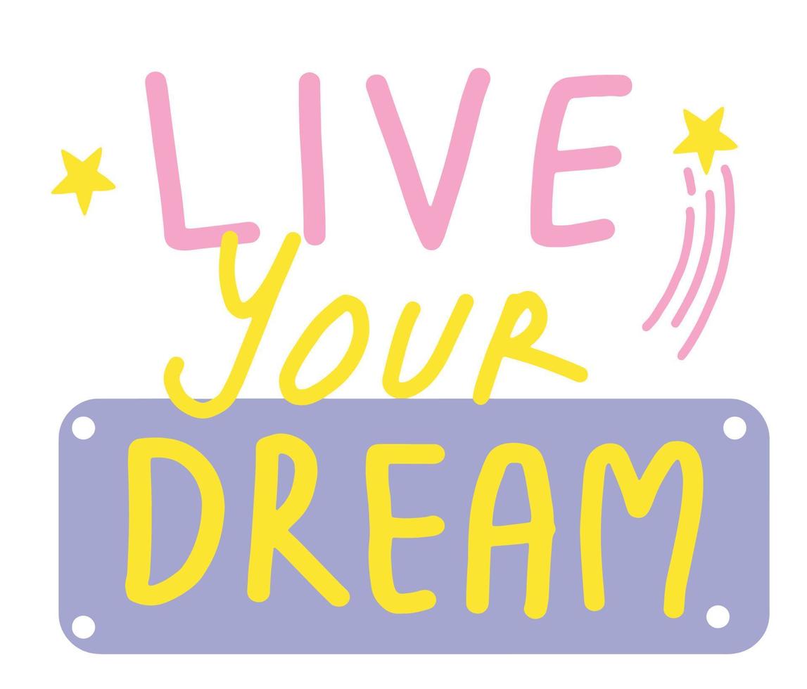 pret leven uw droom handschrift typografie sticker illustratie vector