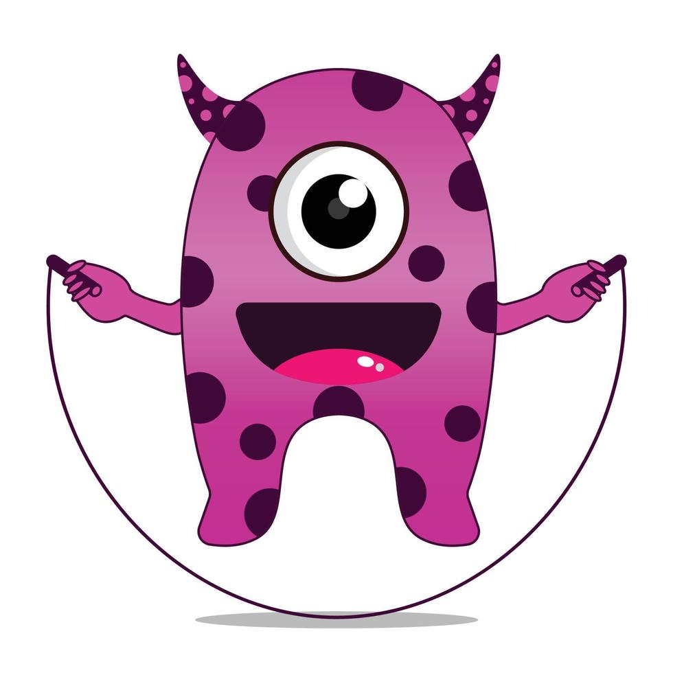 schattig vector tekenfilm monsters springen touw geïsoleerd. ontwerp voor afdrukken, decoratie, t-shirt, illustratie, of sticker mascotte kawaii