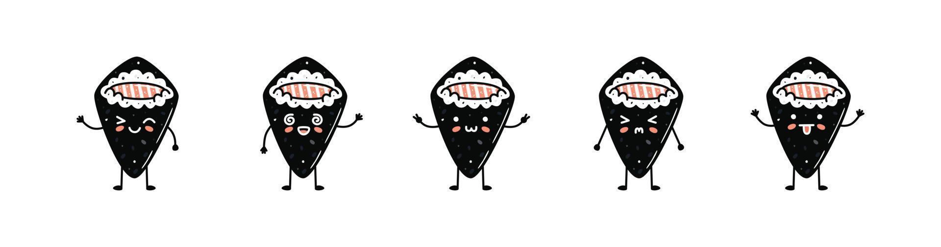 reeks van kawaii temaki sushi mascottes in tekenfilm stijl vector