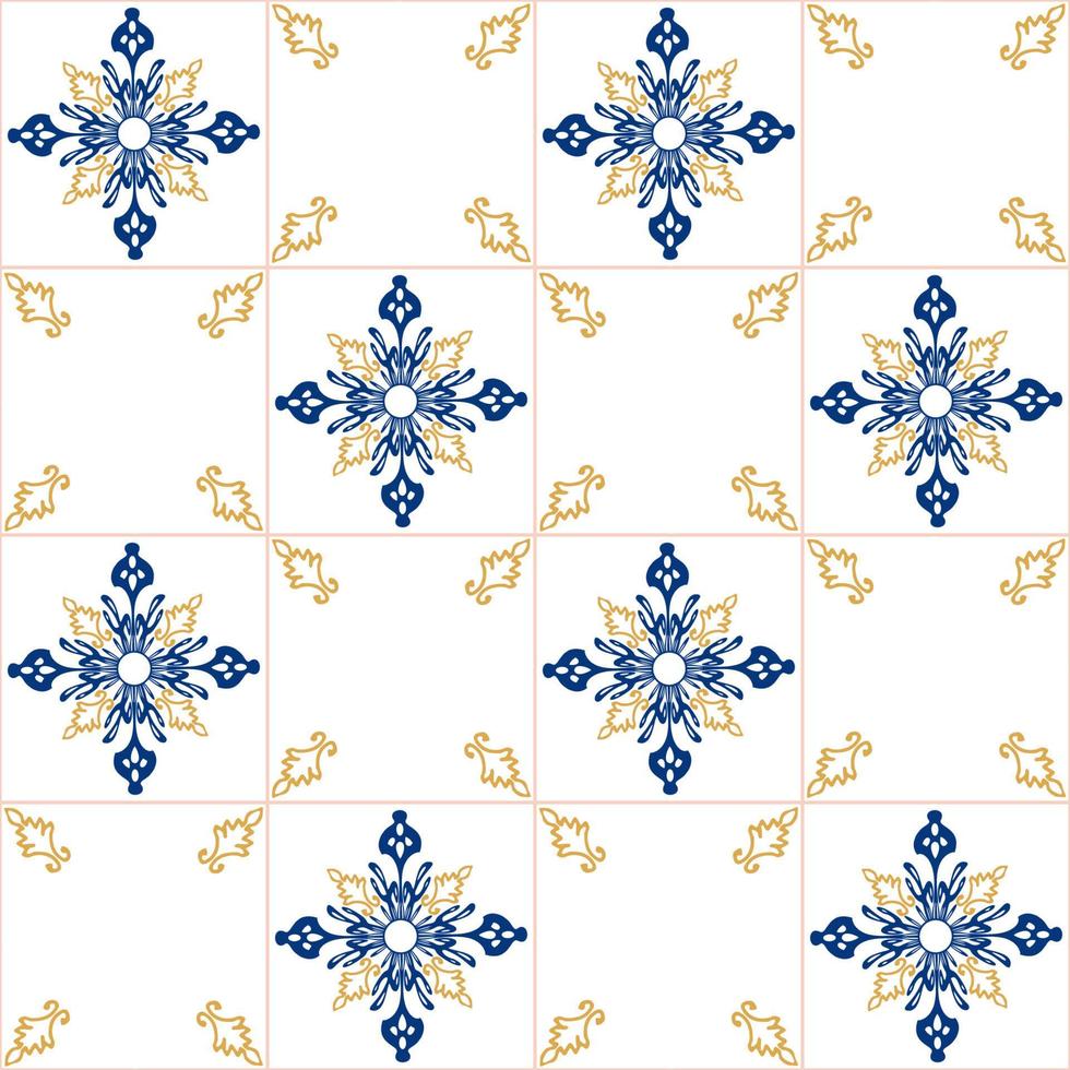 azulejos blauw en geel naadloos patroon vector