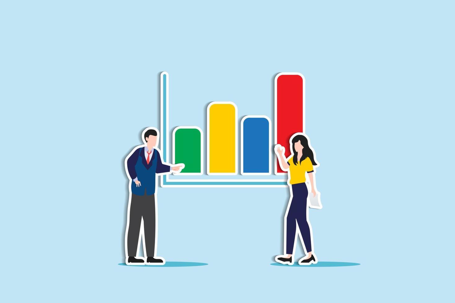 gegevens analyse, statistisch naar analyseren, bedrijf diagram, afzet Onderzoek, diagram voor optimalisatie, groot gegevens en informatie concept, bedrijf mensen afzet team analyseren diagram. papier besnoeiing stijl vector