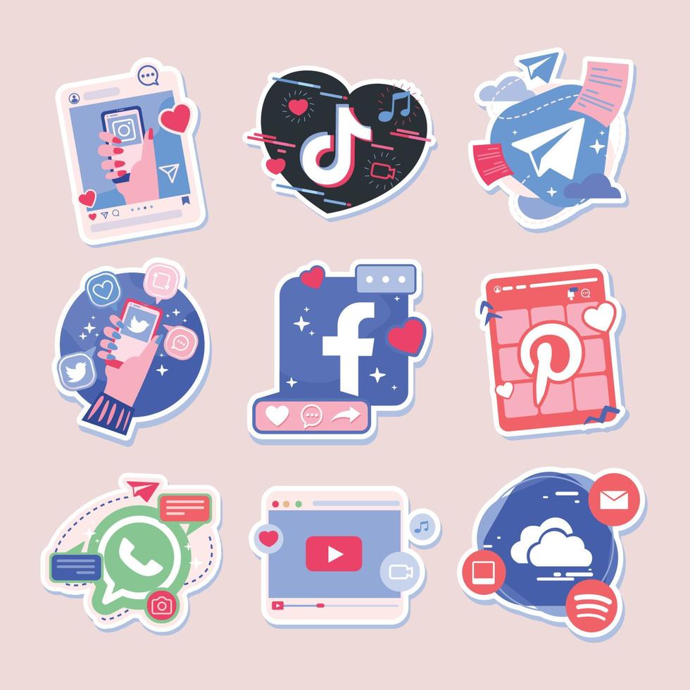 online tech sociaal media sticker reeks vector