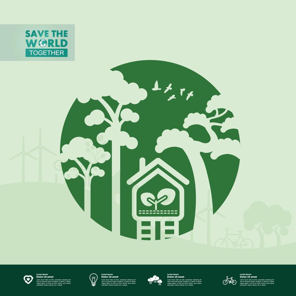 opslaan de wereld samen groen ecologie vector illustratie.