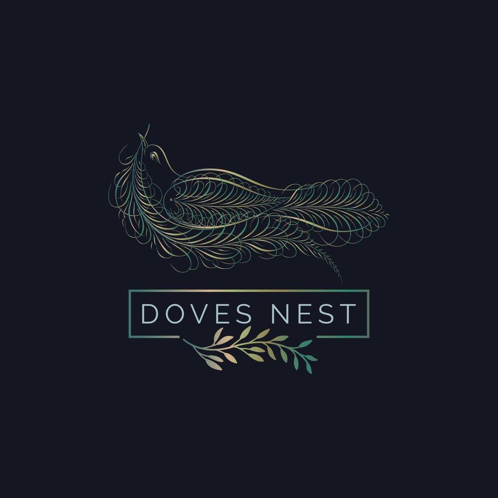 duif nest schets luxe monogram logo sjabloon ontwerp voor merk of bedrijf en andere vector