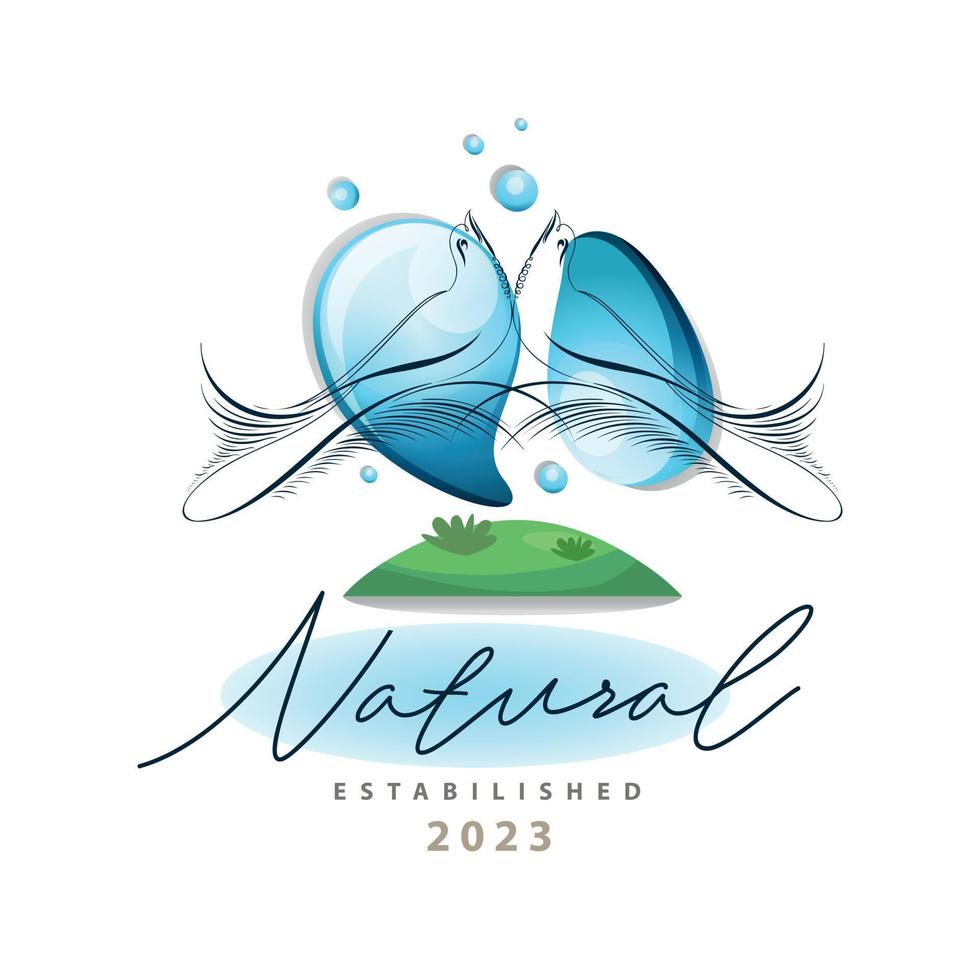 tweeling duif vogel natuur water druppeltje schets luxe schoonheid logo sjabloon ontwerp voor merk of bedrijf vector