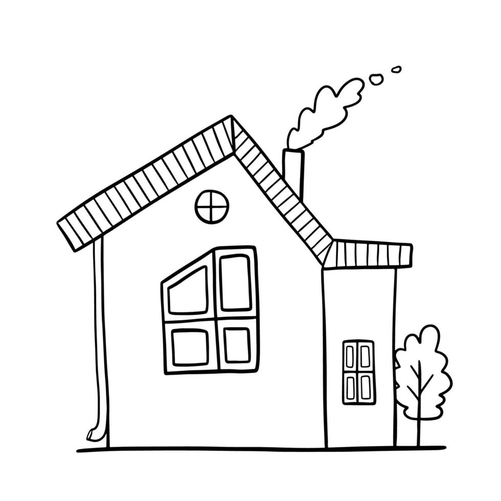 hand- getrokken vector huis met schoorsteen. schattig landelijk gebouw geïsoleerd Aan wit. tekening illustratie