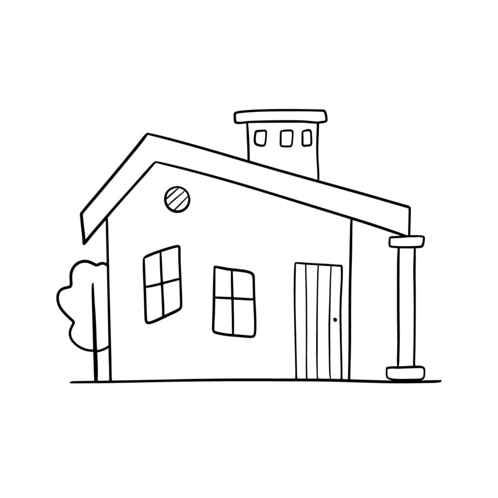 hand- getrokken vector huis met schoorsteen. schattig landelijk gebouw geïsoleerd Aan wit. tekening illustratie