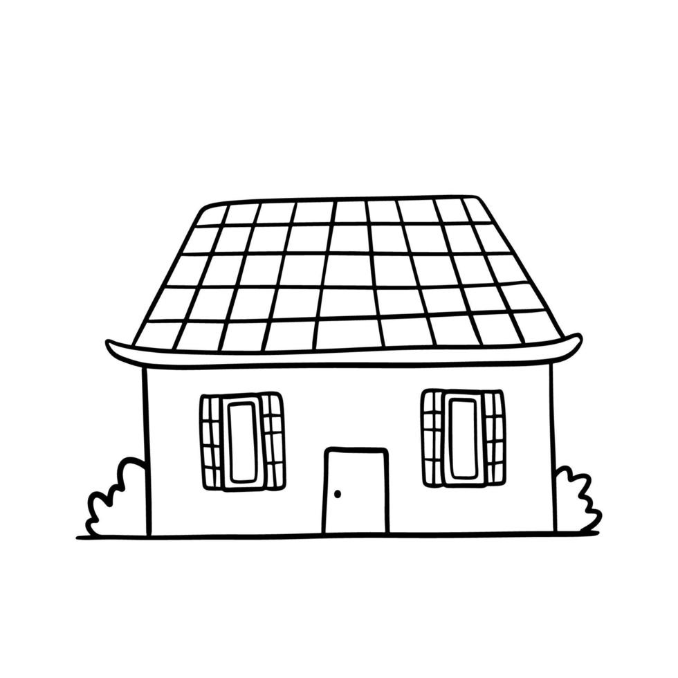 hand- getrokken vector huis met schoorsteen. schattig landelijk gebouw geïsoleerd Aan wit. tekening illustratie