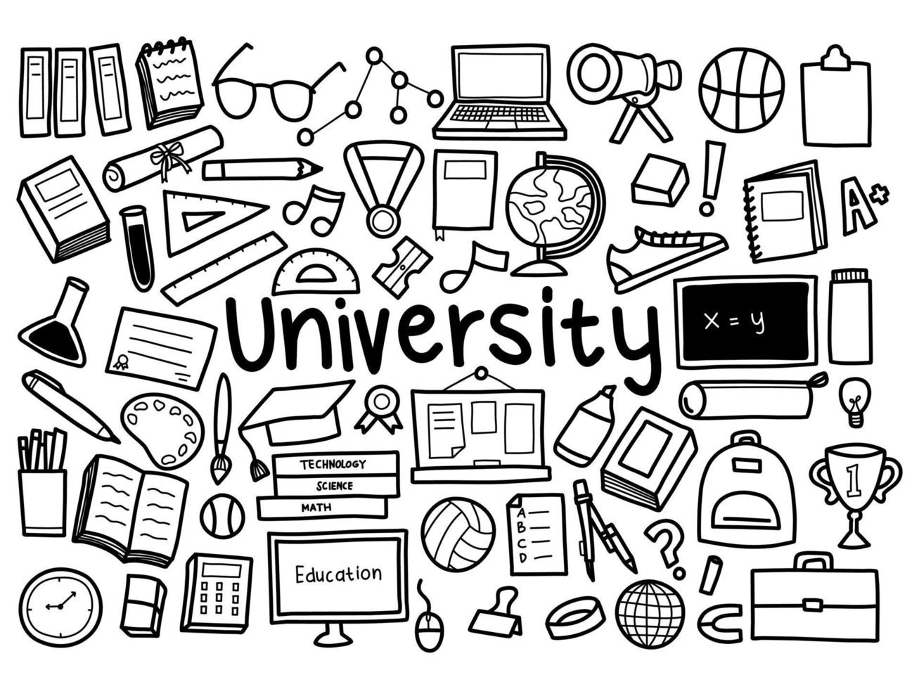 uit de vrije hand tekenen van universitaire items vector