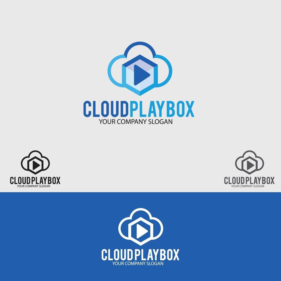 cloud-play box logo vector ontwerpsjabloon