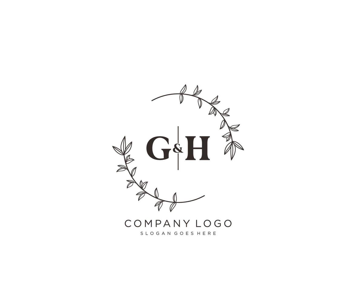 eerste gh brieven mooi bloemen vrouwelijk bewerkbare premade monoline logo geschikt voor spa salon huid haar- schoonheid winkel en kunstmatig bedrijf. vector