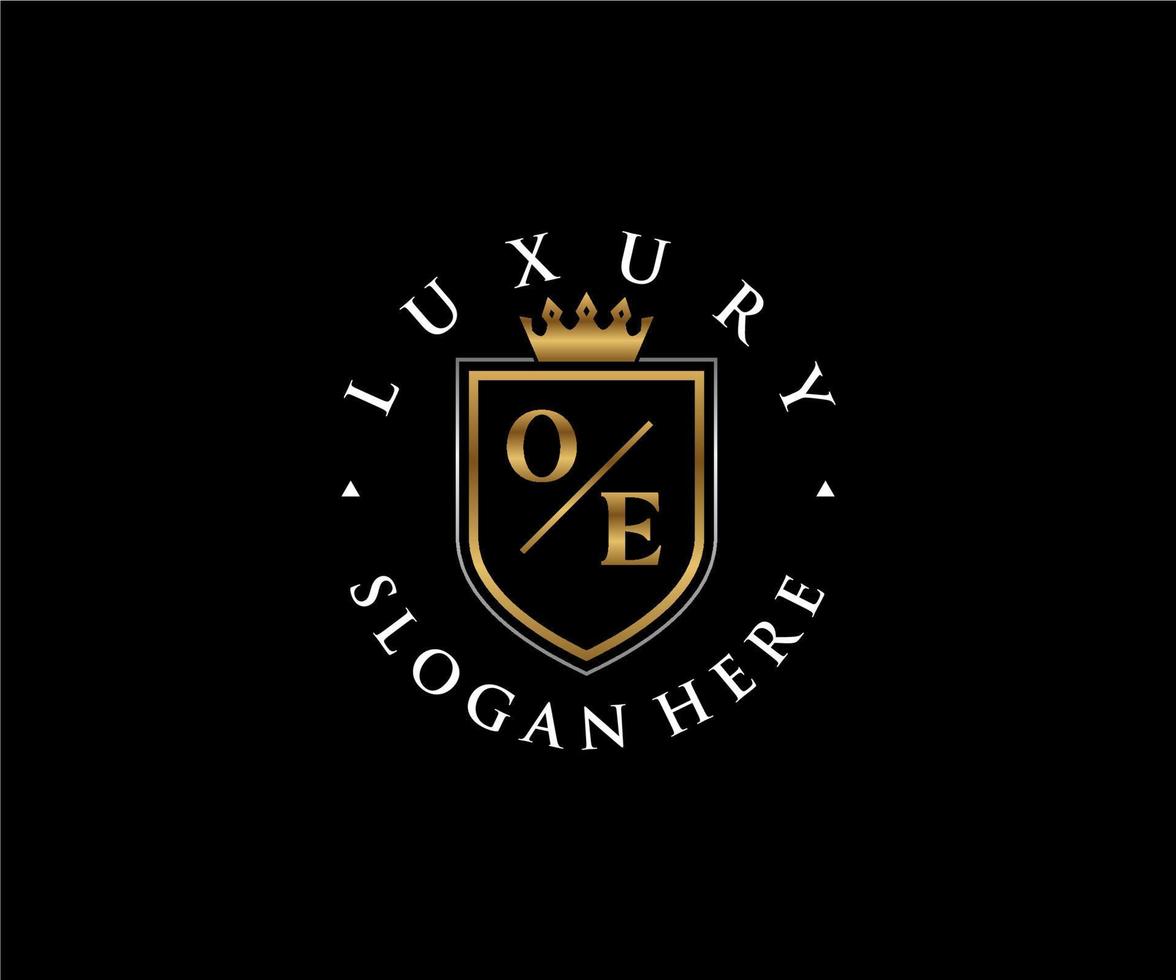 eerste oe brief Koninklijk luxe logo sjabloon in vector kunst voor restaurant, royalty, boetiek, cafe, hotel, heraldisch, sieraden, mode en andere vector illustratie.