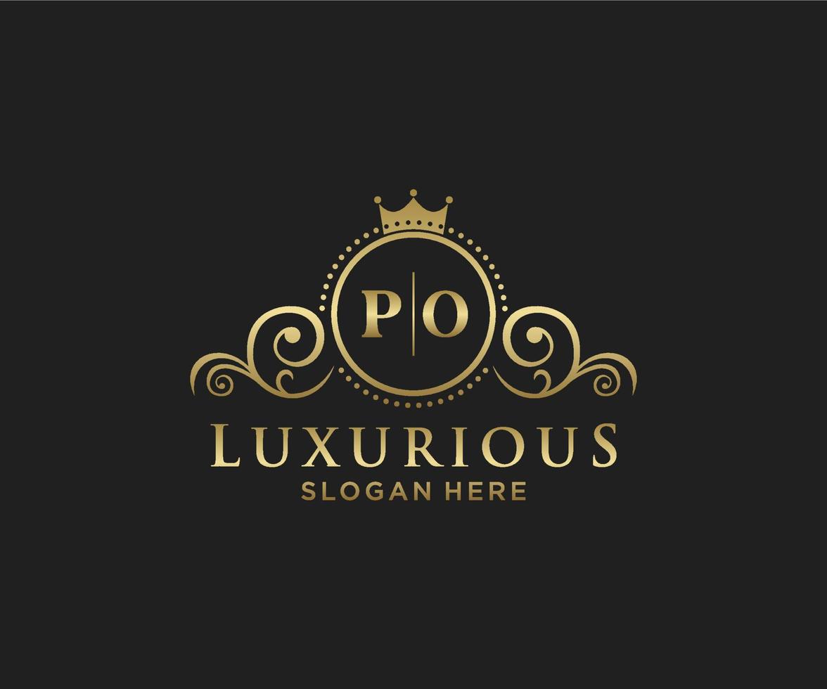 eerste po brief Koninklijk luxe logo sjabloon in vector kunst voor restaurant, royalty, boetiek, cafe, hotel, heraldisch, sieraden, mode en andere vector illustratie.