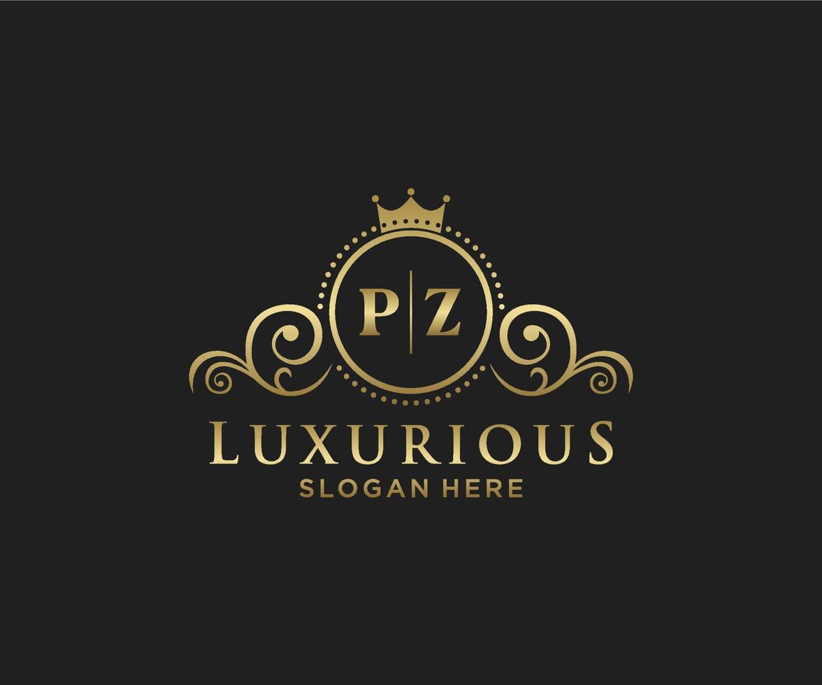 eerste pz brief Koninklijk luxe logo sjabloon in vector kunst voor restaurant, royalty, boetiek, cafe, hotel, heraldisch, sieraden, mode en andere vector illustratie.