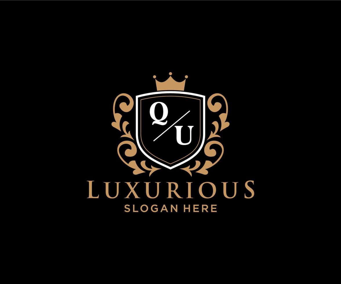 eerste qu brief Koninklijk luxe logo sjabloon in vector kunst voor restaurant, royalty, boetiek, cafe, hotel, heraldisch, sieraden, mode en andere vector illustratie.