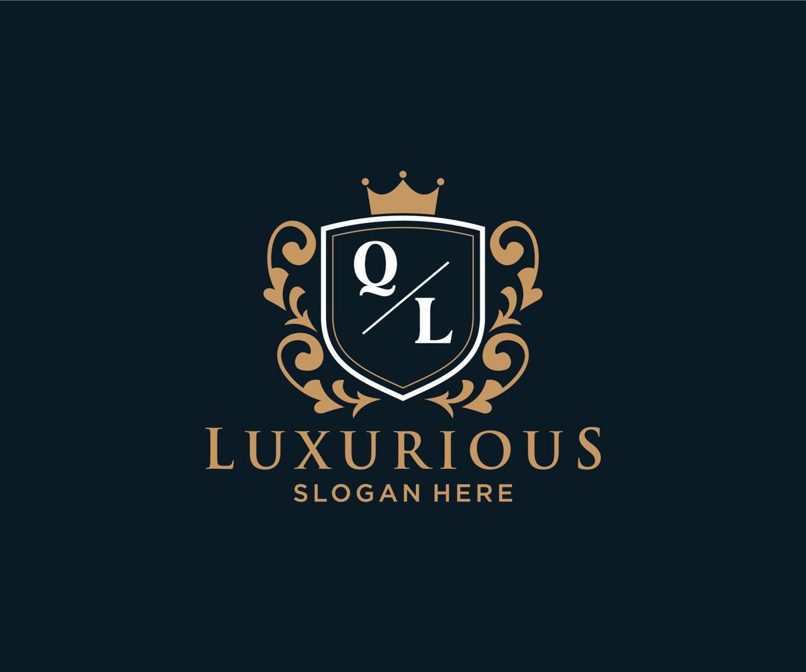 eerste ql brief Koninklijk luxe logo sjabloon in vector kunst voor restaurant, royalty, boetiek, cafe, hotel, heraldisch, sieraden, mode en andere vector illustratie.