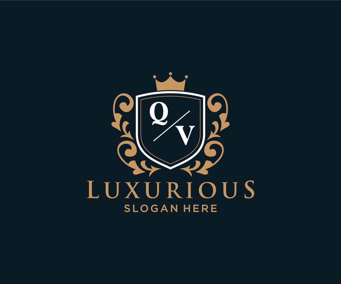eerste qv brief Koninklijk luxe logo sjabloon in vector kunst voor restaurant, royalty, boetiek, cafe, hotel, heraldisch, sieraden, mode en andere vector illustratie.