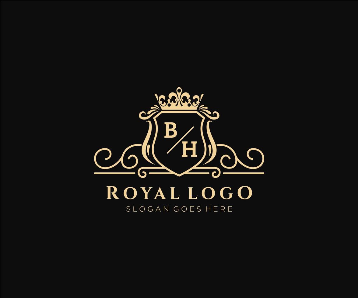 eerste bh brief luxueus merk logo sjabloon, voor restaurant, royalty, boetiek, cafe, hotel, heraldisch, sieraden, mode en andere vector illustratie.