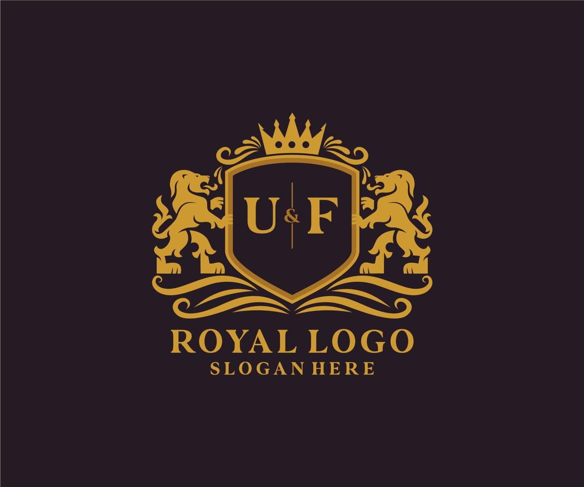 eerste uf brief leeuw Koninklijk luxe logo sjabloon in vector kunst voor restaurant, royalty, boetiek, cafe, hotel, heraldisch, sieraden, mode en andere vector illustratie.