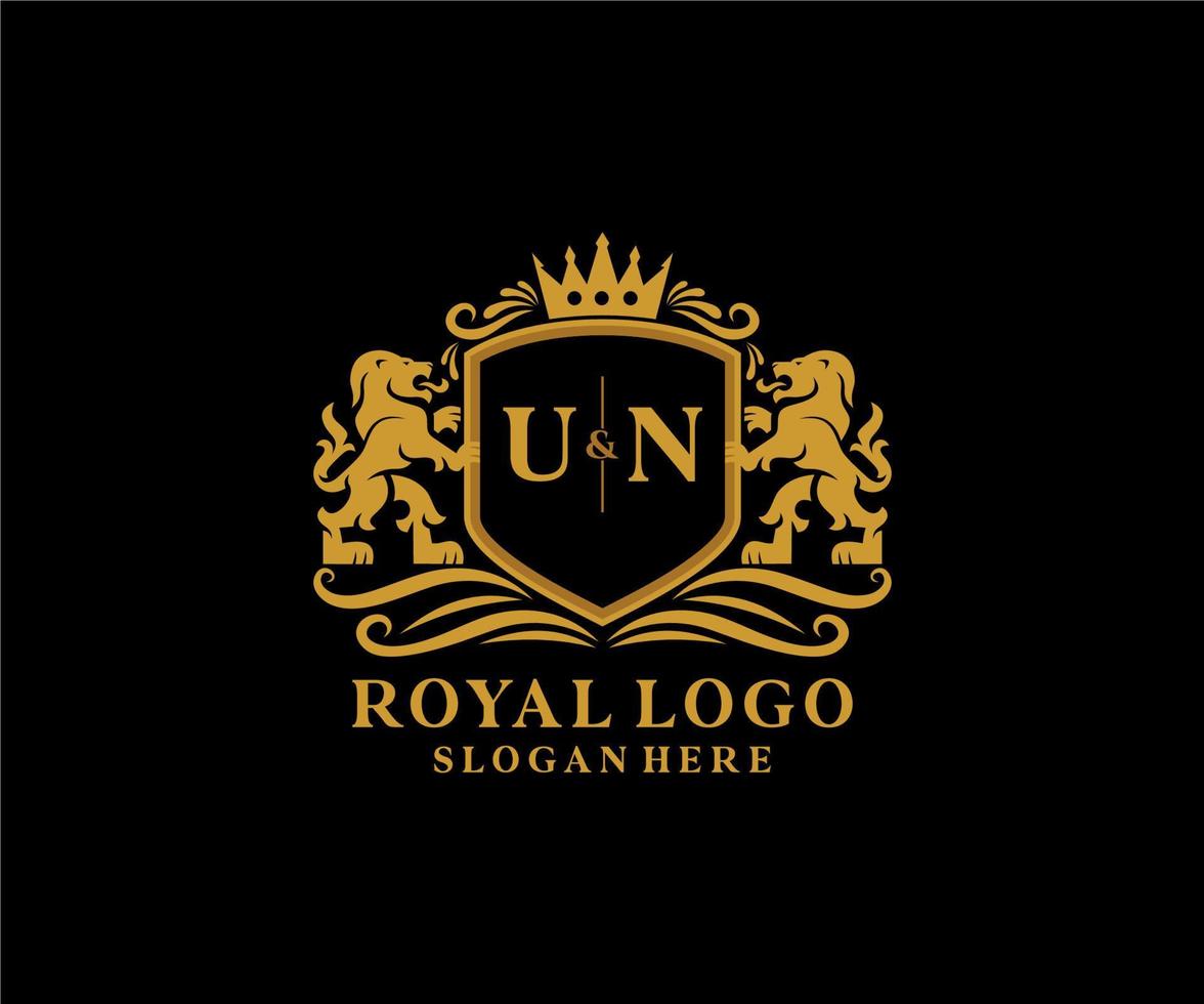 eerste un brief leeuw Koninklijk luxe logo sjabloon in vector kunst voor restaurant, royalty, boetiek, cafe, hotel, heraldisch, sieraden, mode en andere vector illustratie.