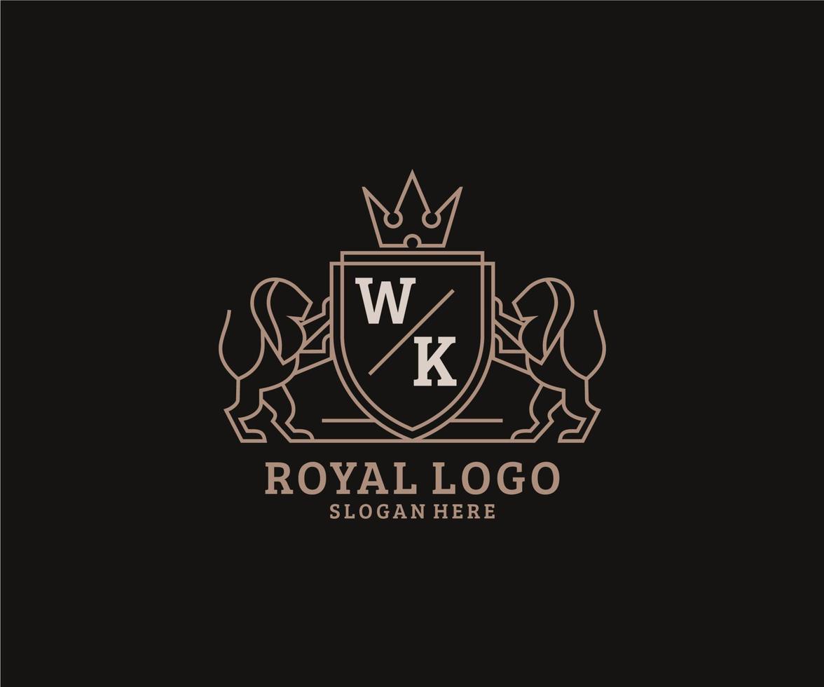 eerste wk brief leeuw Koninklijk luxe logo sjabloon in vector kunst voor restaurant, royalty, boetiek, cafe, hotel, heraldisch, sieraden, mode en andere vector illustratie.