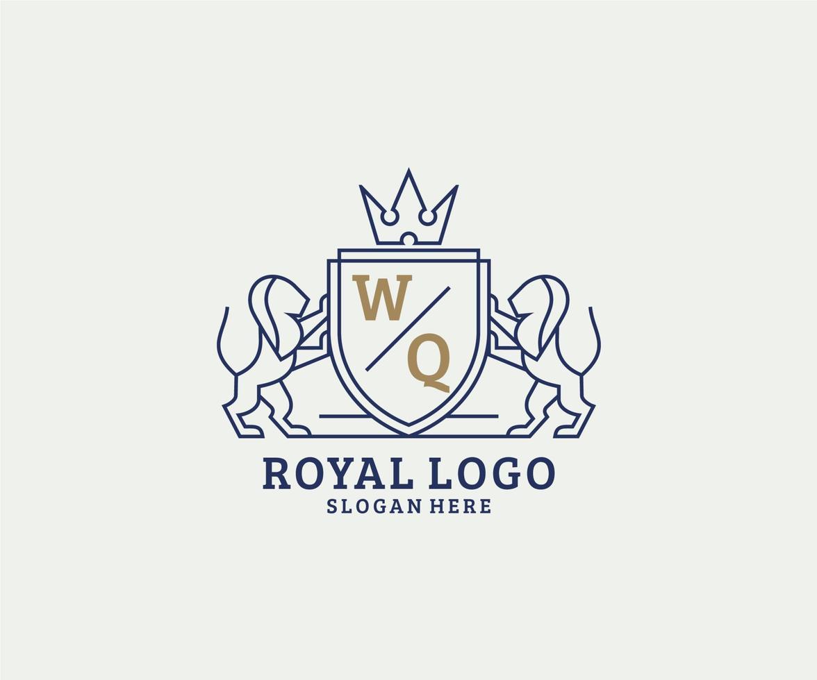 eerste wq brief leeuw Koninklijk luxe logo sjabloon in vector kunst voor restaurant, royalty, boetiek, cafe, hotel, heraldisch, sieraden, mode en andere vector illustratie.
