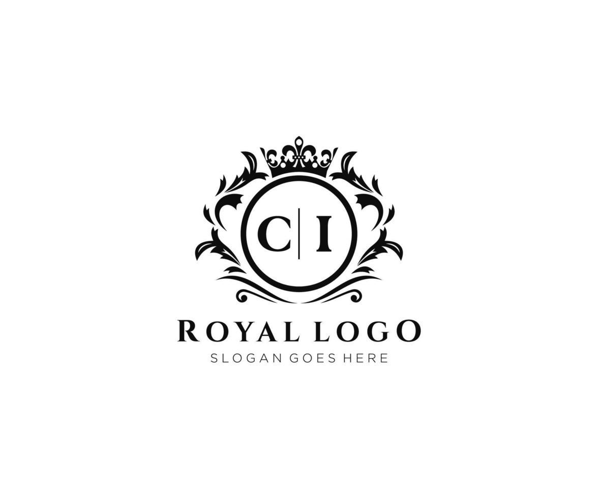 eerste ci brief luxueus merk logo sjabloon, voor restaurant, royalty, boetiek, cafe, hotel, heraldisch, sieraden, mode en andere vector illustratie.