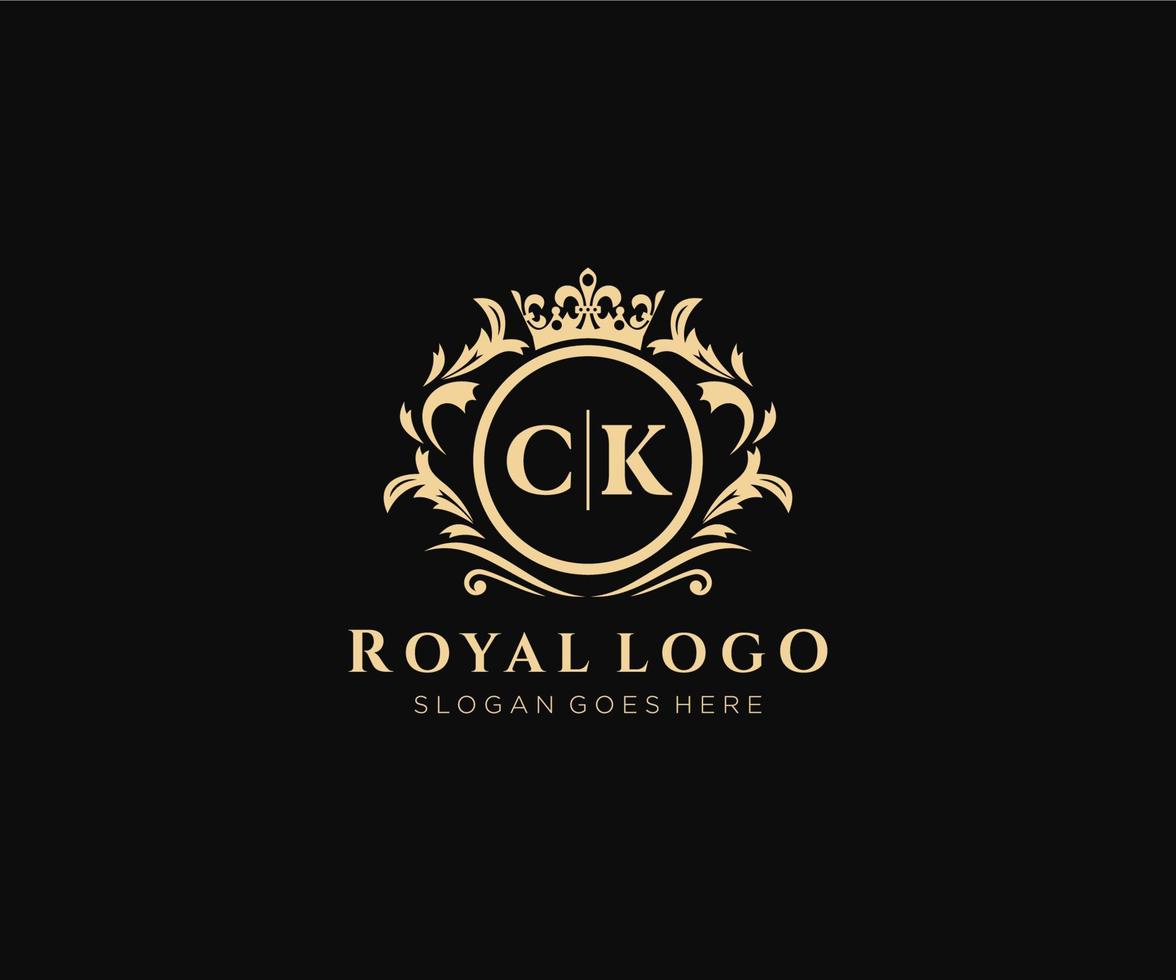 eerste ck brief luxueus merk logo sjabloon, voor restaurant, royalty, boetiek, cafe, hotel, heraldisch, sieraden, mode en andere vector illustratie.